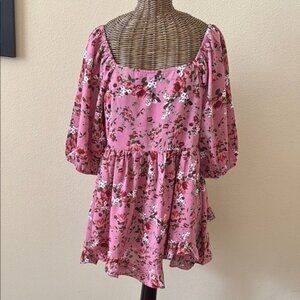 NWT Oddy Pink Floral Babydoll Top M